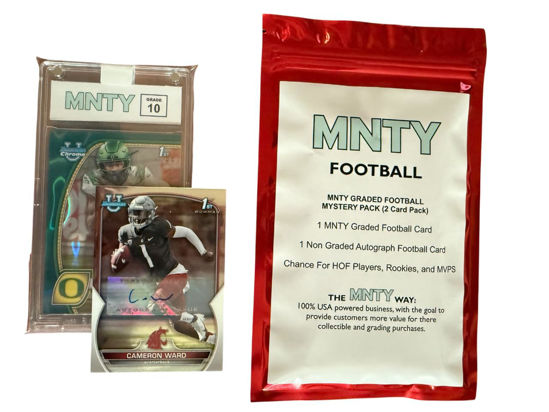 Picture of MNTY Football Card Mystery Pack, 1 Graded Card, 1 Non-Graded Autograph Card, Look for Hall of Fame Players, Rookies, MVPs, and Stars.