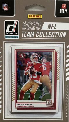 Picture of San Francisco 49ers 2025 Donruss Factory Sealed 14 Card Team Set Featuring Brock Purdy, Christian McCaffrey and George Kittle Plus Mykel Williams, Alfred Collins, Jordan Watkins and James Rookies