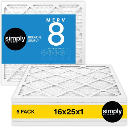 Picture of Simply 16x25x1 Air Filter, MERV 8, 6 Pack, For Home AC Furnace & HVAC (Actual Size: 15.75"x24.75"x0.75") DUST, Pet, & Allergy Control