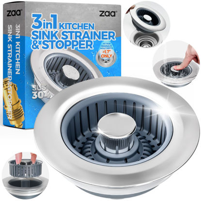 Picture of Sink Drain Strainer - Sink Stopper Kitchen Drain, 3 in 1 Kitchen Sink Drain Strainer with Anti-Clogging Basket, Kitchen Gadgets Clearance Sink Accessories, Fit US Standard 3-1/2'' Sink Hole, Silver
