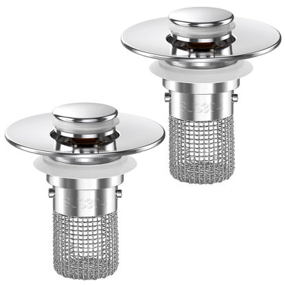 Picture of Sink Stopper Hair Catcher,(2PCS) Pop-up Sink Drain Strainer with Removable Stainless Steel Strainer Basket Hair Catcher, Bathroom Sink Strainer for Bathroom Sink Stopper Replacement