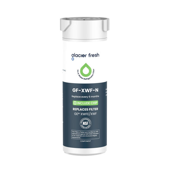 Picture of GLACIER FRESH Water Filter Compatible with XWFE (Built-in CHIP), Replacement for GE XWFE, XWF Refrigerator Water Filter NSF/ANSI 42 Certification Pack of 1