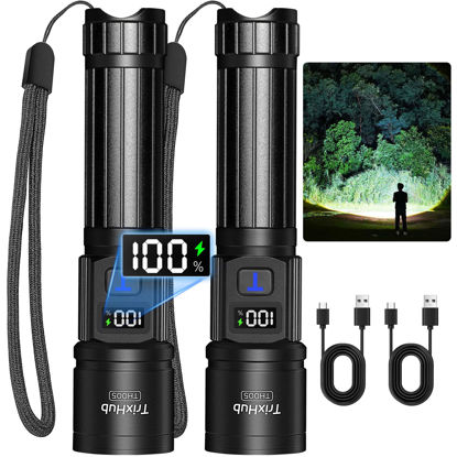 Picture of TrixHub Rechargeable Flashlights 2 Pack, Super Bright High Lumens Flash Light, 5 Modes Zoomable Linternas with LCD Digital Display, Powerful Handheld LED Flashlights for Home Emergencies Camping