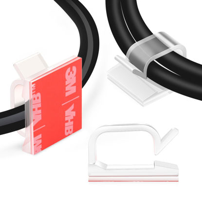 Picture of 60 PCS XHF 5/8” Adhesive Cable Wire Clips Clear, Outdoor Christmas Light Clips, Cable Staples Cable Management Wire Organizer Cord Holder for Under Desk, Car, Wall, TV PC Ethernet Cable