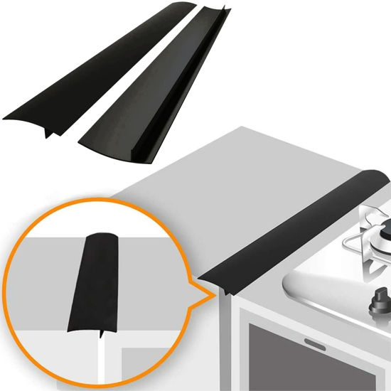 Picture of Linda’s Essentials Silicone Stove Gap Covers (2 Pack), Heat Resistant Oven Gap Filler Seals Gaps Between Stovetop and Counter, Easy to Clean Stove Gap Guard (21 Inches, Black)
